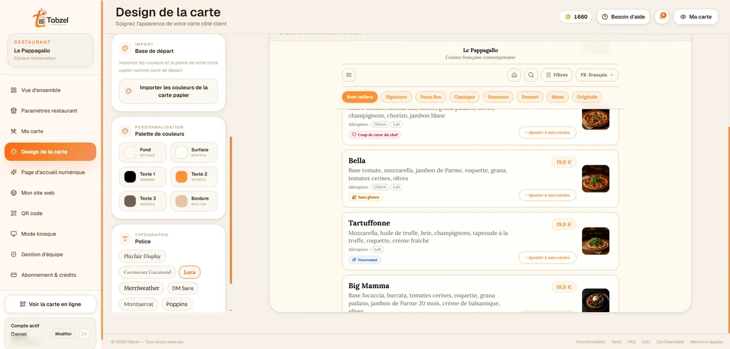 Personnalisation de la carte numérique Tabzel