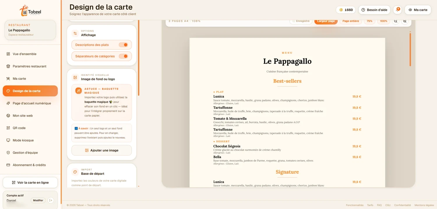 Création de la carte papier Tabzel